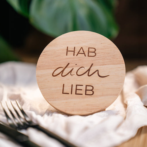 "HAB DICH LIEB" Eichenholzuntersetzer - Insel - Salz